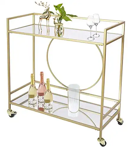RiteSune Gold Mirror Rolling Serving Bar Cart on Lockable Wheels, Wine Drink Liquor Cart Stand for Home Kitchen Storage, Living Room, Club Party, Christmas, New Year