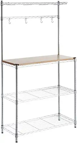 Amazon Basics 3 Tier Kitchen Storage Baker's Rack With Removeable Top, Wood/Chrome, 14"D x 35.83"W x 63.31"H