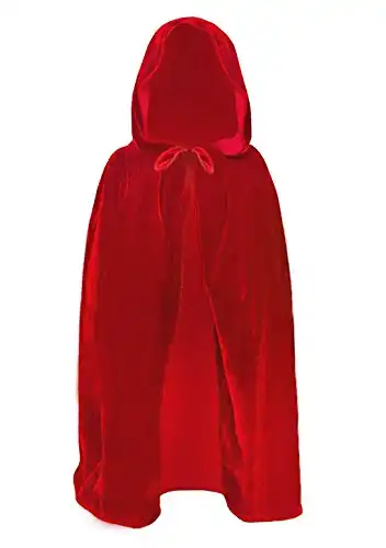 Kids Halloween Christmas Costumes Cape Velvet Hooded Cosplay Party Cloak Wizard Robe Red