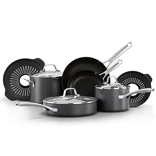 Calphalon Classic Hard-Anodized Nonstick Cookware, 10-Piece Pots and Pans Set with No-Boil-Over Inserts
