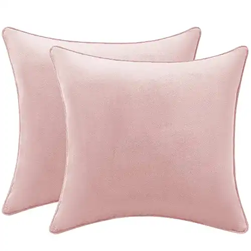 SISIZH Set of 2 Square Solid Color Velvet Throw Pillow Covers, 18x18 Soft Decorative Cushion Covers Pillowcases for Sofa Couch Bed, Pink