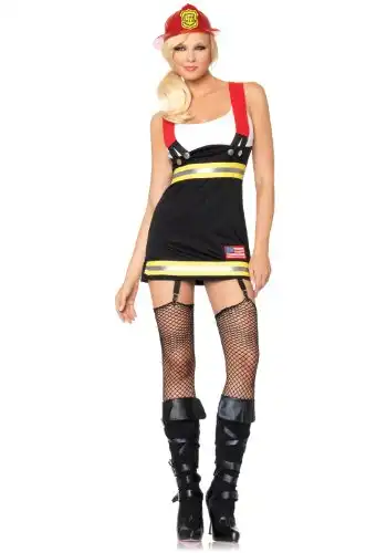 Leg Avenue Women's Backdraft Babe,Garter Dress w/Attached Cotton Tank and Suspenders, Black/White, Large