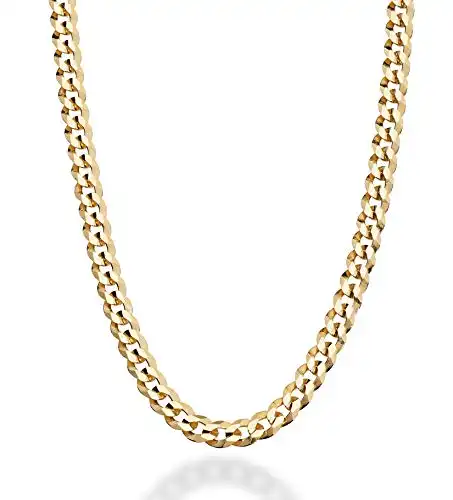 Miabella Solid 18K Gold Over 925 Sterling Silver Italian 5mm Diamond-Cut Cuban Link Curb Chain Necklace for Women Men, Made in Italy (26 Inches)