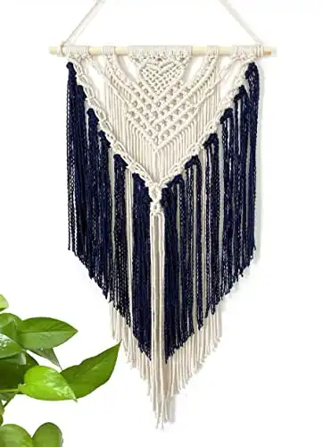 Youngeast Handmade Macrame Wall Hanging Art Home Décor 31 x 16 inches Navy