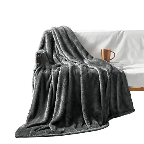 Exclusivo Mezcla Plush Extra Large Fleece Throw Blanket for Couch,Bed and Sofa (50x70 inches, Dark Grey) Soft, Warm, Lightweight