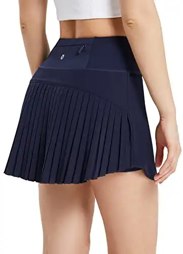 BALEAF Women's Pleated Tennis Skirts High Waisted Lightweight Athletic Golf Skorts Skirts with Shorts Pockets Navy Medium