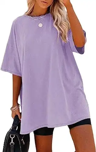 Remidoo Womens Oversized T Shirts Summer Casual Short Sleeve Basic Solid Tee Baggy T Shirt Purple X-Large