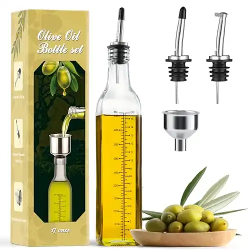 AOZITA 17oz Glass Olive Oil Dispenser Bottle - 500ml Clear -Oil & Vinegar Cruet with Pourers and Funnel - Olive Oil Carafe Decanter for Kitchen