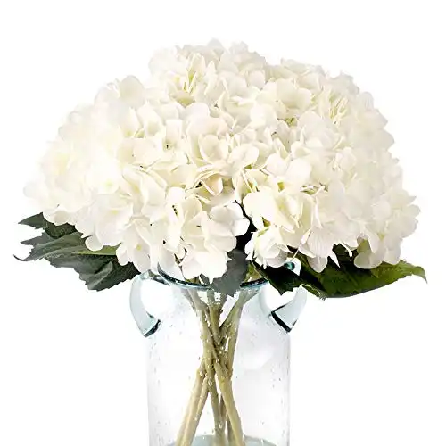 Kimura's Cabin 6pcs Fake White Flowers Artificial Silk Hydrangea Flowers Bouquets Faux Hydrangea Stems for Home Table Centerpieces Wedding Party Decoration (White)