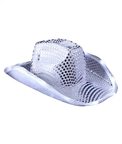Fun Central O745, 1 Pc Silver LED Sequin Cowboy Hat, Cowboy Hats for Men and Women, Cowboy Hat for Women