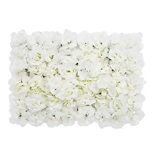 Flower Panels 24"x16" Flower Wall Screen Artificial Flowers Romantic Floral Backdrop Wedding Decor Photo Photography Background Home Decoration - White Rose