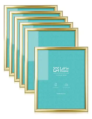 LaVie Home 8x10 Picture Frames (6 Pack, Gold) Simple Designed Photo Frame with High Definition Glass for Wall Mount & Table Top Display, Set of 6 Classic Collection