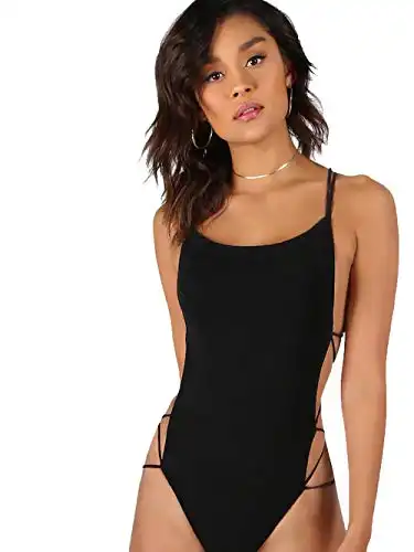 Verdusa Women's Sleeveless Scoop Neck Strappy Backless Bodysuit Black M