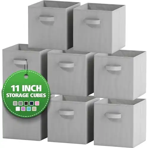 Royexe Cube Storage Baskets for Organizing -11 Inch -Set of 8 Heavy-Duty Storage Cubes for Storage and Organization. Perfect Bins for Cubby Storage Boxes Or Cube Storage Organizer (Light Grey)