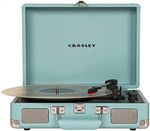 Crosley CR8005D-TQ Cruiser Deluxe Vintage 3-Speed Bluetooth Suitcase Vinyl Record Player Turntable, Turquoise