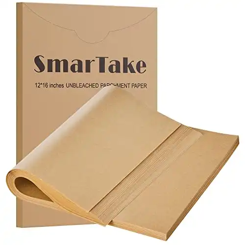 SMARTAKE 200 Pcs Parchment Paper Baking Sheets, 12×16 Inches Non-Stick Precut Baking Parchment, Perfect for Baking Grilling Air Fryer Steaming Bread Cup Cake Cookie and More (Unbleached)
