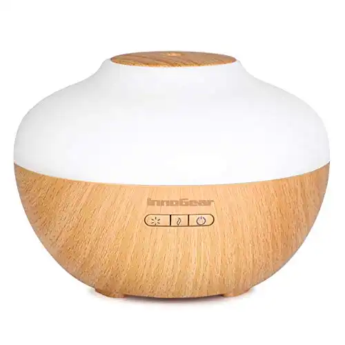 InnoGear 300ml Aromatherapy Essential Oil Diffuser Wood Grain Ultrasonic Cool Mist Humidifier Waterless Auto Shut-Off for Home Office Bedroom Yoga Spa