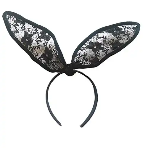 Goege Sexy Black Lace Headband Sweet Bunny Rabbit Ear Hair Band for Wedding Party Cosplay Costume Accessory,40*9CM