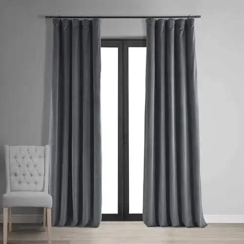 HPD Half Price Drapes Signature Blackout Velvet Curtains 108 Inches Long Heat & Full Light Blocking Blackout Curtain for Bedroom & Living Room (1 Panel), 50W x 108L, Distance Blue Grey