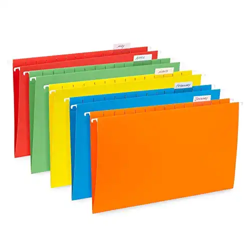 Blue Summit Supplies Legal Size Hanging File Folders, Legal Size, 25 Reinforced Hang Folders, Designed for Home and Office Color Coded File Organization, Assorted Colors, 25 Pack