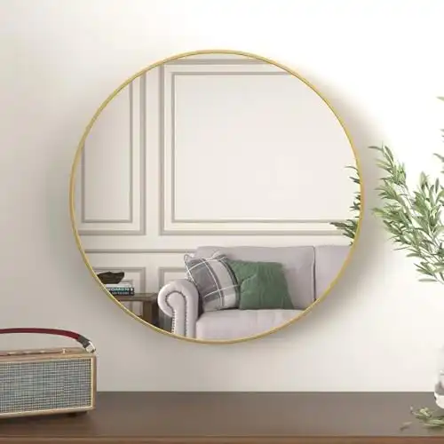 Beauty4U 16" Wall Circle Mirror for Bathroom, Wall , 16 inch Hanging Round Small Mirror for Living Room, Vanity, Bedroom,Gold