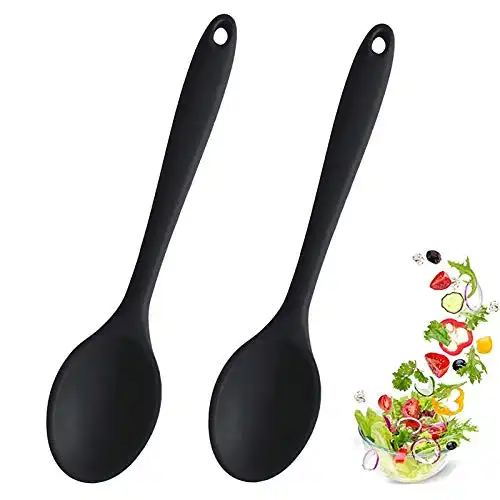 2 Pcs Silicone Spoons for Cooking Heat Resistant, Hygienic Design Cooking Utensi Mixing Spoons for Kitchen Cooking Baking Stirring Mixing Tools (Black)