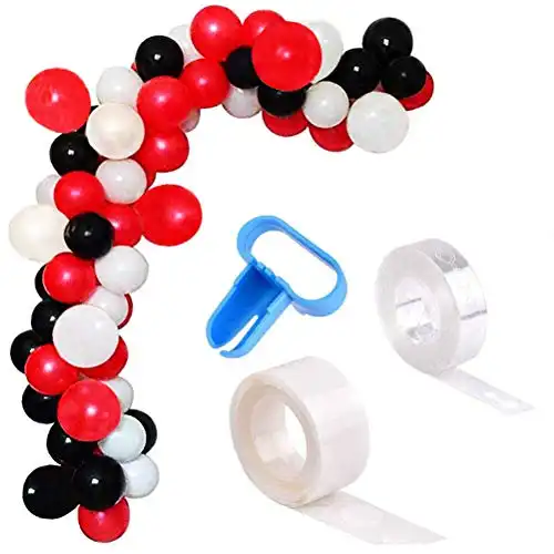 113Pcs Black Red White Balloon Arch Garland Balloon Garland Kits with 16ft Balloon Strip Tape, 1pc Tying Tool and 100 Dot Glue for Wedding Birthday Graduation Anniversary Casino Party Decorations