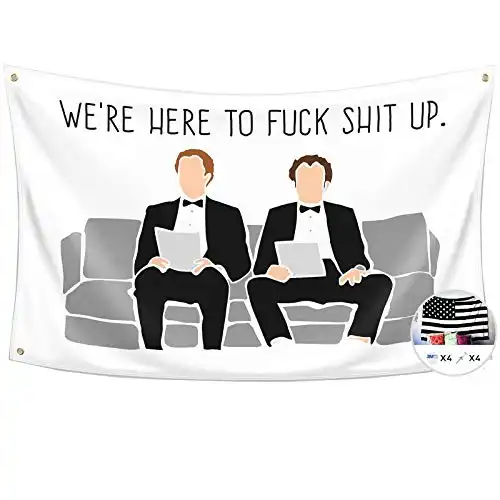 Step Brothers The Interview Flag We're Here to Fuck Shit Up 3x5 Feet Banner Funny Poster Durable Man Cave Wall Flag with Brass Grommets for College Dorm Room Decor,Outdoor,Parties