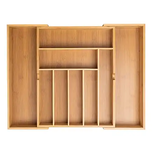Cutlery Drawer Organizer, Expandable Bamboo Cutlery Tray, Drawer Dividers Organizer for Utensils Holder, Silverware, Flatware, Knives in Kitchen, Bedroom, Living Room, Bathroom