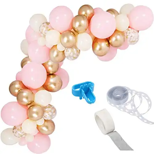 Pink Gold Balloon Garland Kit, Including Chrome Gold, Ivory, Baby Pink & White Gold Confetti Balloons Decorations Backdrop Ideal for Girls Birthday Baby Bridal Shower Party Decorations