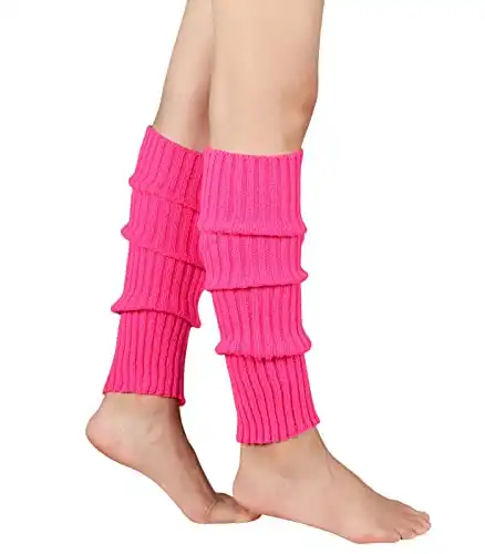 Durio Women's Fashion Leg Warmers 80s Ribbed Knit Leg Warmers Knee High Socks Warm Leg Warmer for Party Sports Rose