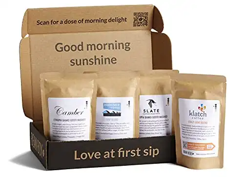 Bean Box Gourmet Coffee Sampler | Specialty Coffee Gift Basket | Coffee Gift Set | Coffee Gifts for Women and Men | Birthday Gifts for Her | Care Package | Freshly Ground Coffee | 4 Piece Variety Set