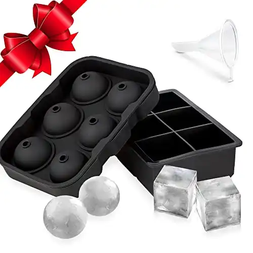 Ice Cube Trays Silicone (Set of 2) Whiskey Ice Ball Mold, Large Ice Ball Maker Mold, Round Ice Cube Mold, Sphere Ice Cube Mold, Square Large Ice Cube Tray for Cocktails & Bourbon Easy Release BPA ...