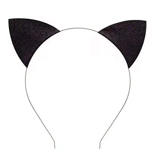Merroyal Glitter Cat Ears Headband Halloween Fancy Dress Cat Woman Hairband Cosplay (Black)