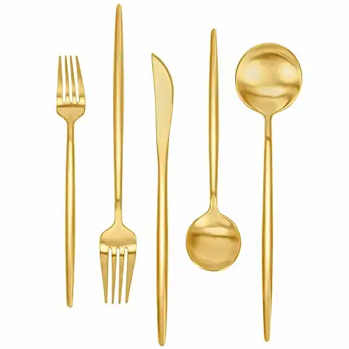 Matte Gold Silverware Set 30 Pieces, FAMEWARE Stainless Steel Flatware Set，Service for 6，Kitchen Utensil Set, Tableware Cutlery Set, Satin Finished Polished & Dishwasher Safe
