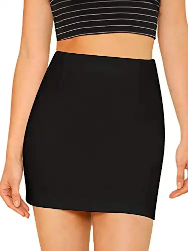SheIn Women's Basic Stretchy Bodycon Pencil Tube Short Mini Skirt Black Large