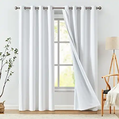 jinchan 100% Blackout Curtains for Bedroom 84 Inches Long White Blackout Curtains Lined Thermal Insulated Curtains for Living Room Darkening Grommet Curtains 1 Panel