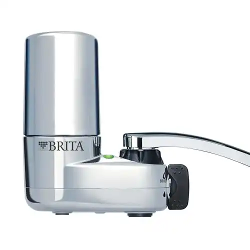 Brita Water Filter for Sink, Faucet Mount Water Filtration System for Tap Water with 1 Replacement Filter, Reduces 99% of Lead, Chrome