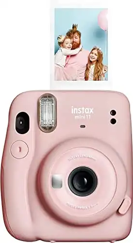 Fujifilm Instax Mini 11 Instant Film Camera with Automatic Exposure and Flash, Polaroid Camera, Fujinon 60mm Lens with Selfie Mirror, Optical Viewfinder - Blush Pink (Renewed)