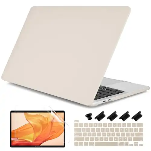 DONGKE for MacBook Pro 13 inch Case 2023 2022 2021 2020 Release Model: A2338 M2/M1 A2289 A2251 with Touch Bar & Touch ID, Cream Matte Plastic Hard Shell Case & Keyboard Cover, Stone