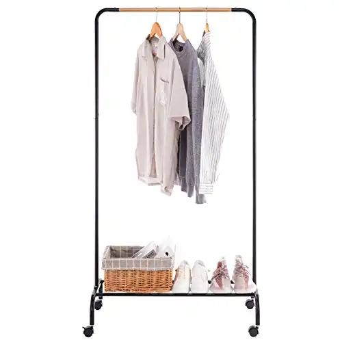 YOUDENOVA Clothes Rack on Wheels, Rolling Clothing Rack for Hanging Clothes, Clothing Garment Rack, Black