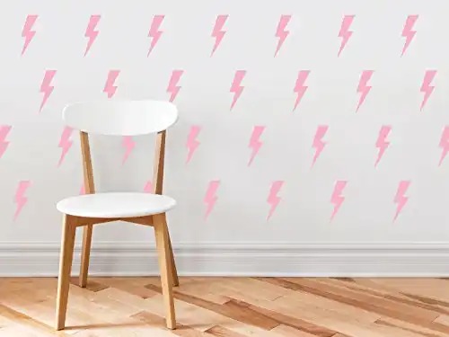 Lightning Bolts Fabric Wall Decals - Set of 50 Thunder Decals - Pink - Non-Toxic, Reusable, Repositionable
