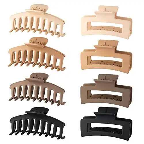 Wekin Large Hair Claw Clips, 8 Pack 4.3" Hair Clips for Women & Girls, Strong Hold Matte Claw Hair Clips for Women Thick Hair & Thin Hair, 90's Vintage Jaw Clips (Cream, Beige, Dark ...