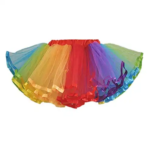 Womens Plus Size Rainbow Tutu Skirt Layered Tulle Skirt Adult Halloween Costumes Rainbow2