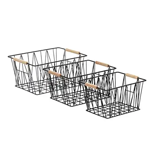 Amazon Basics Rectangular Wire Storage Baskets, Set of 3, Standard, Black