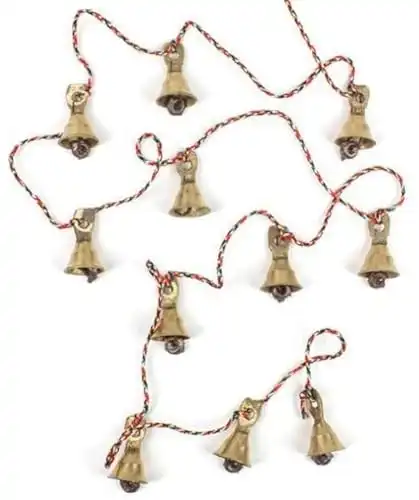 Rastogi Handicrafts Brass Decorative String of 11 Metal Vintage Indian Style Fair Trade Wall Hanging Tiny Bells (1)