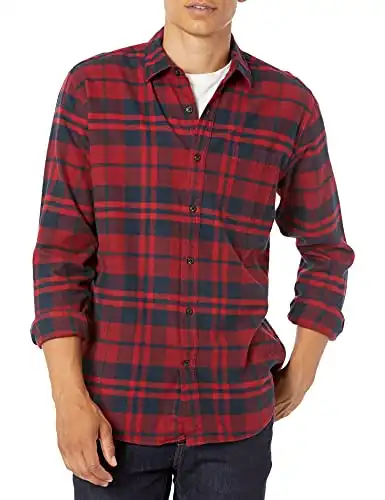 Amazon Essentials Men's Long-Sleeve Flannel Shirt (Available in Big & Tall), Red Plaid, Medium