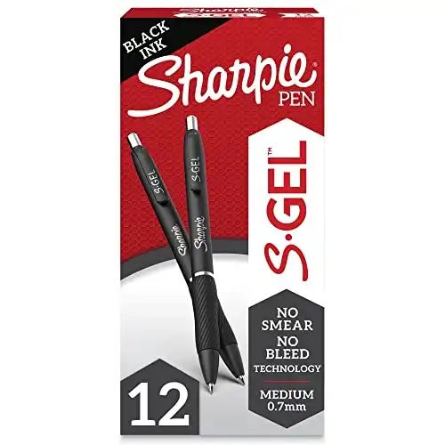 SHARPIE S-Gel, Gel Pens, Fine Point (0.5mm), Black Ink Gel Pen, 12 Count