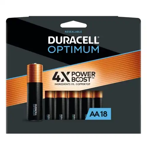 Duracell Optimum AA Batteries with Power Boost Ingredients, 18 Count Pack Double A Battery with Long-lasting Power, All-Purpose Alkaline AA Battery for Household and Office Devices
