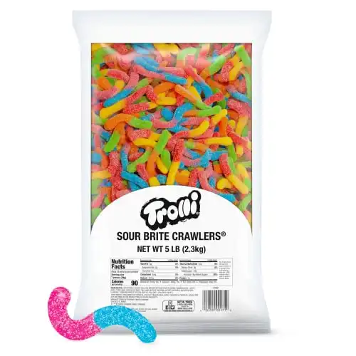 Trolli Sour Brite Crawlers Candy, Gummy Worms Sour Candy, 5 Pound Bulk Bag